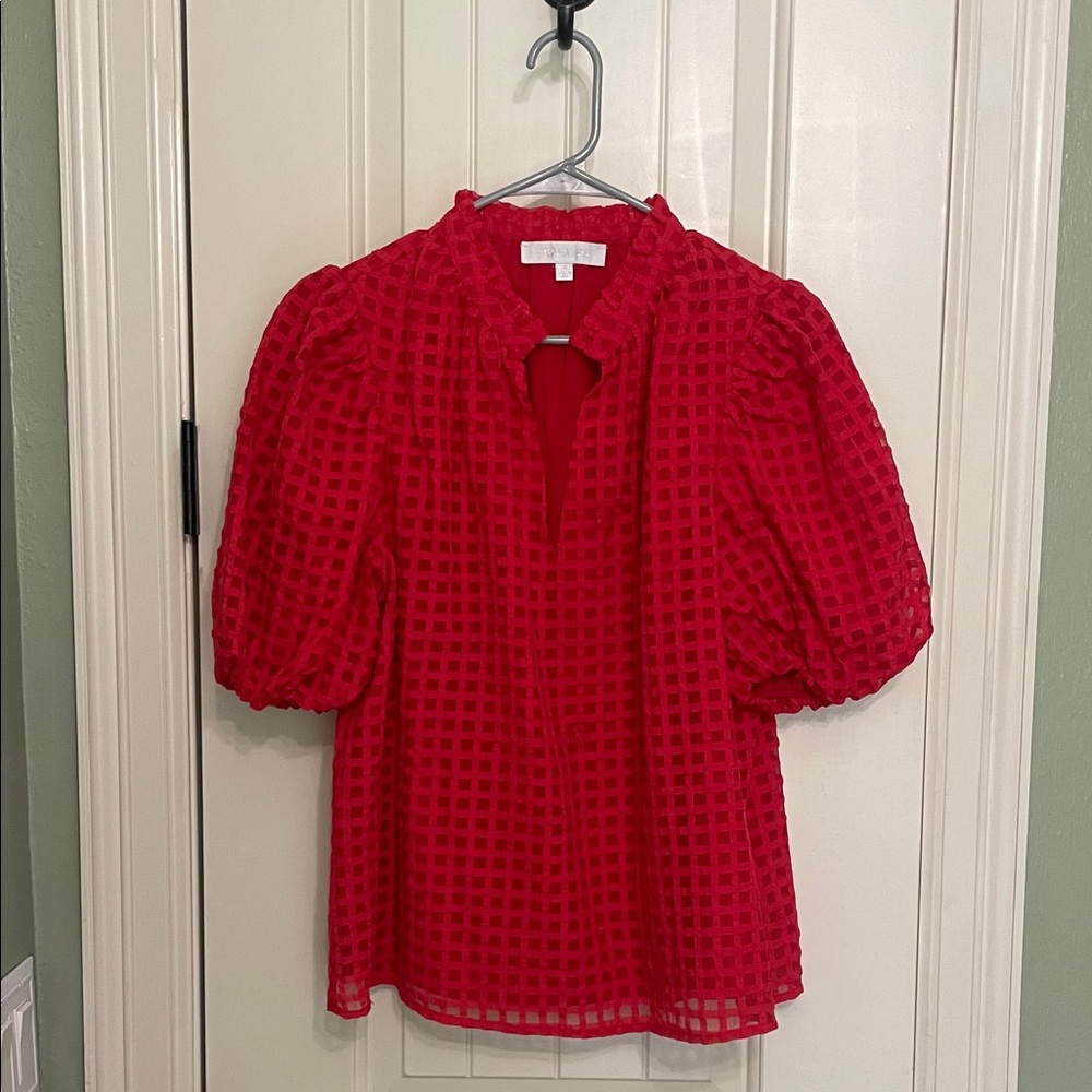 Sugarlips Red Textured Puff Sleeve Blouse